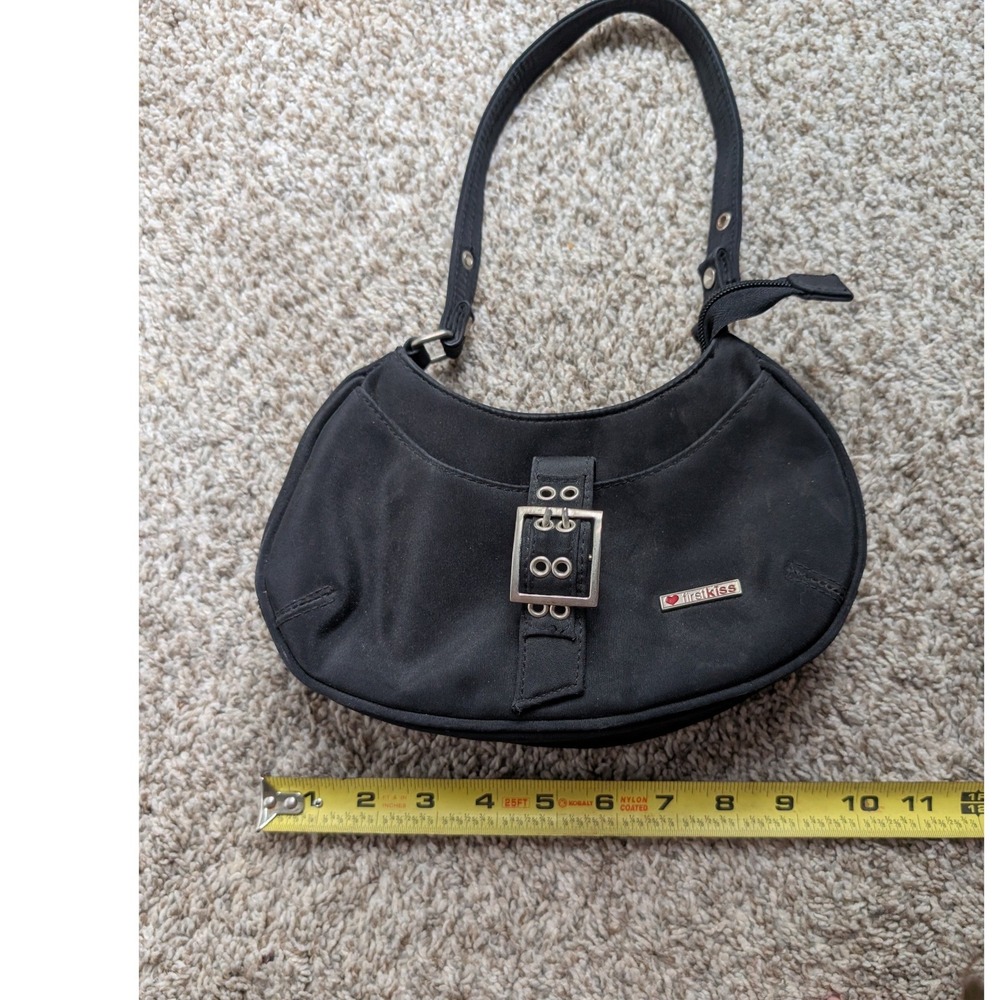 First Kiss Shoulder Bag Women's Mini Black Y2K Vtg Grunge Buckle Baguette Purse - Picture 3 of 7